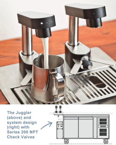 Milk dispensing system with NPT check valves